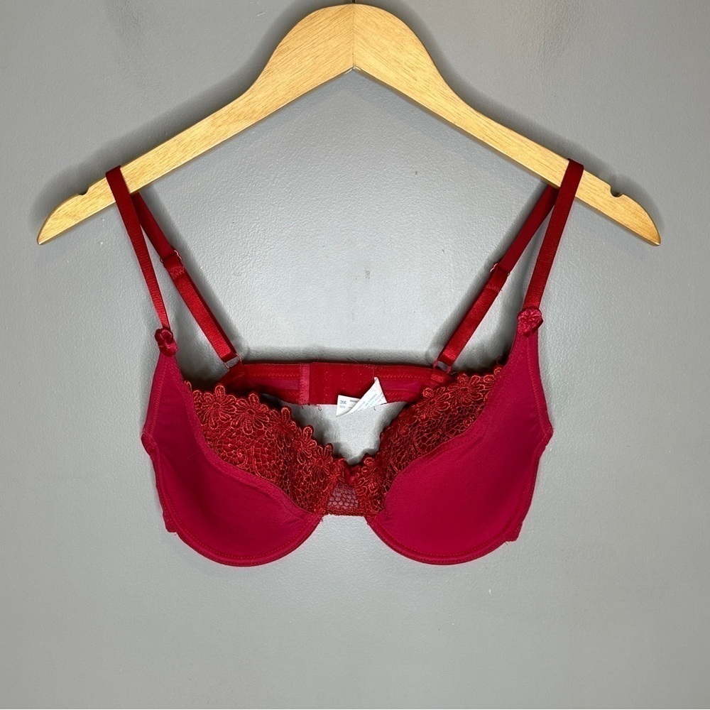Vintage Rene Rofe red floral lace bra